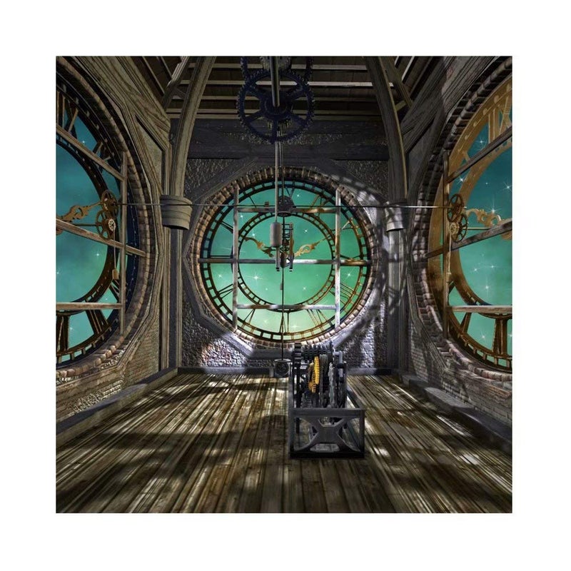 DASHAN 5x5ft Polyester Antique Steampunk Backdrop for Photography Gear Wall Clock Men Mechanical Steampunk Industrial Background Steampunk Party Decor Vintage Birthday Rusty Iron YouTube Photo Props - Image 1